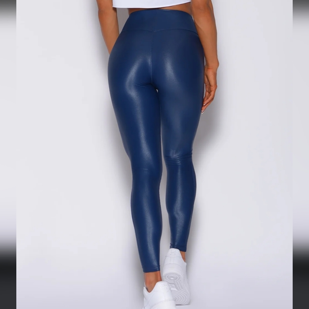 Bombshell Sportswear Navy High-Waist Shiny Leggings - Picture 2 of 6
